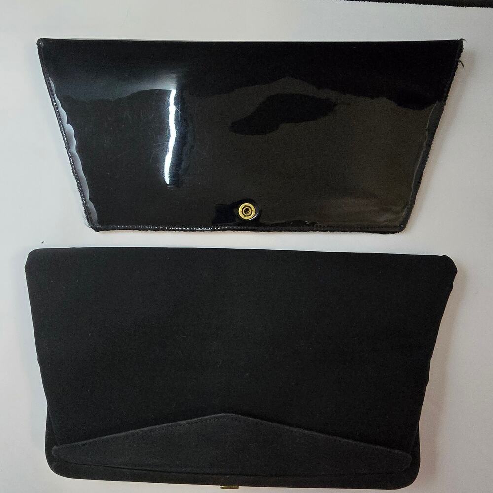 Envelope Clutch Evening Bag Black Patent Convertible Overlay Vintage 50s 60s